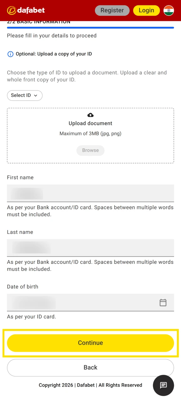 Submit the form to complete your account creation and enjoy the Crazy Time game features at Dafabet.