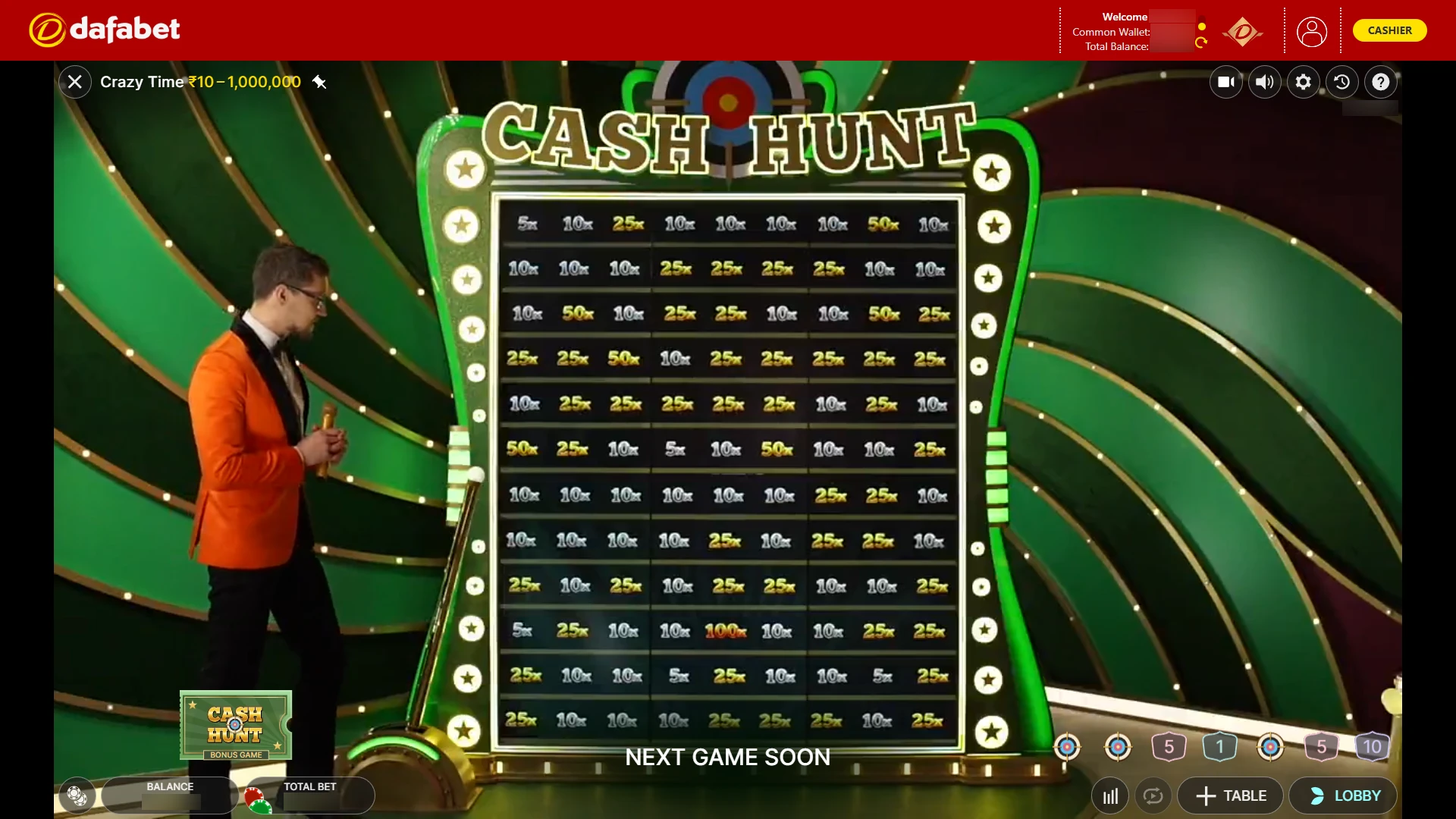 Trigger an exciting bonus game while playing the Dafabet Crazy Time Game.