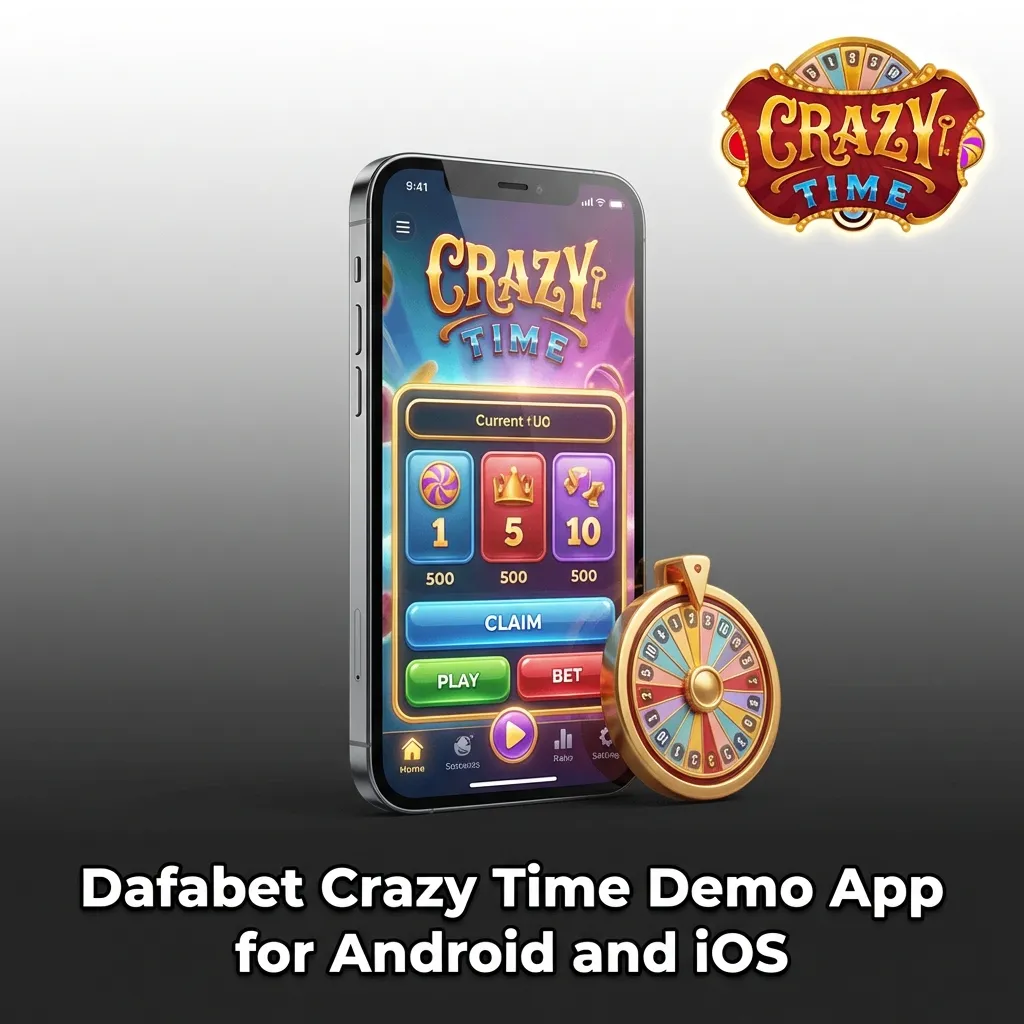 Smartphone screens showing Dafabet Crazy Time demo app interface on Android and iOS with betting and chat options visible