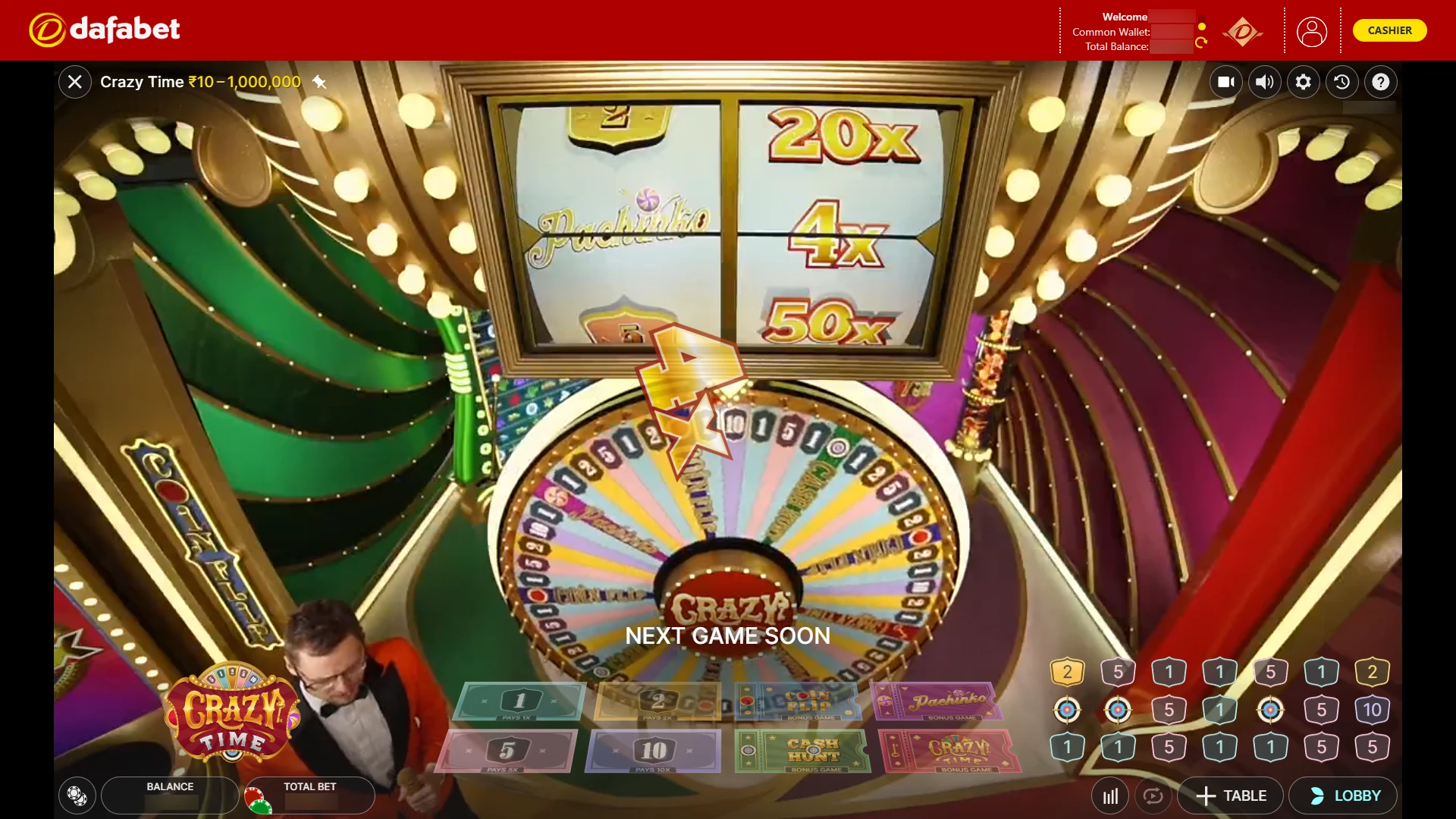Check the top slot multiplier for big wins in Dafabet Crazy Time Game.